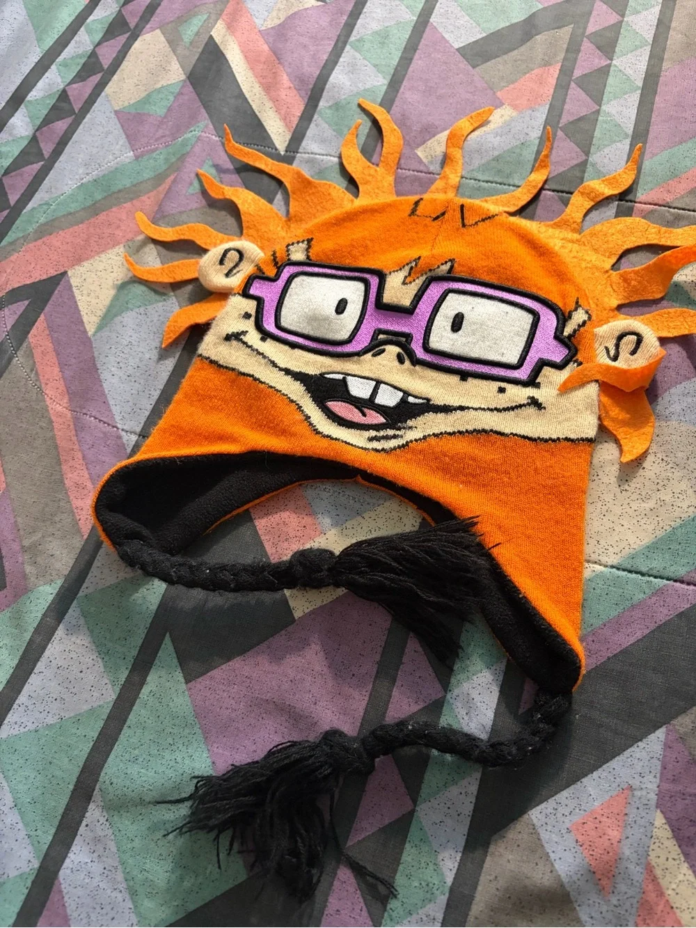 Nickelodeon Orange Chuckie Beanie Hat with Purple Glasses